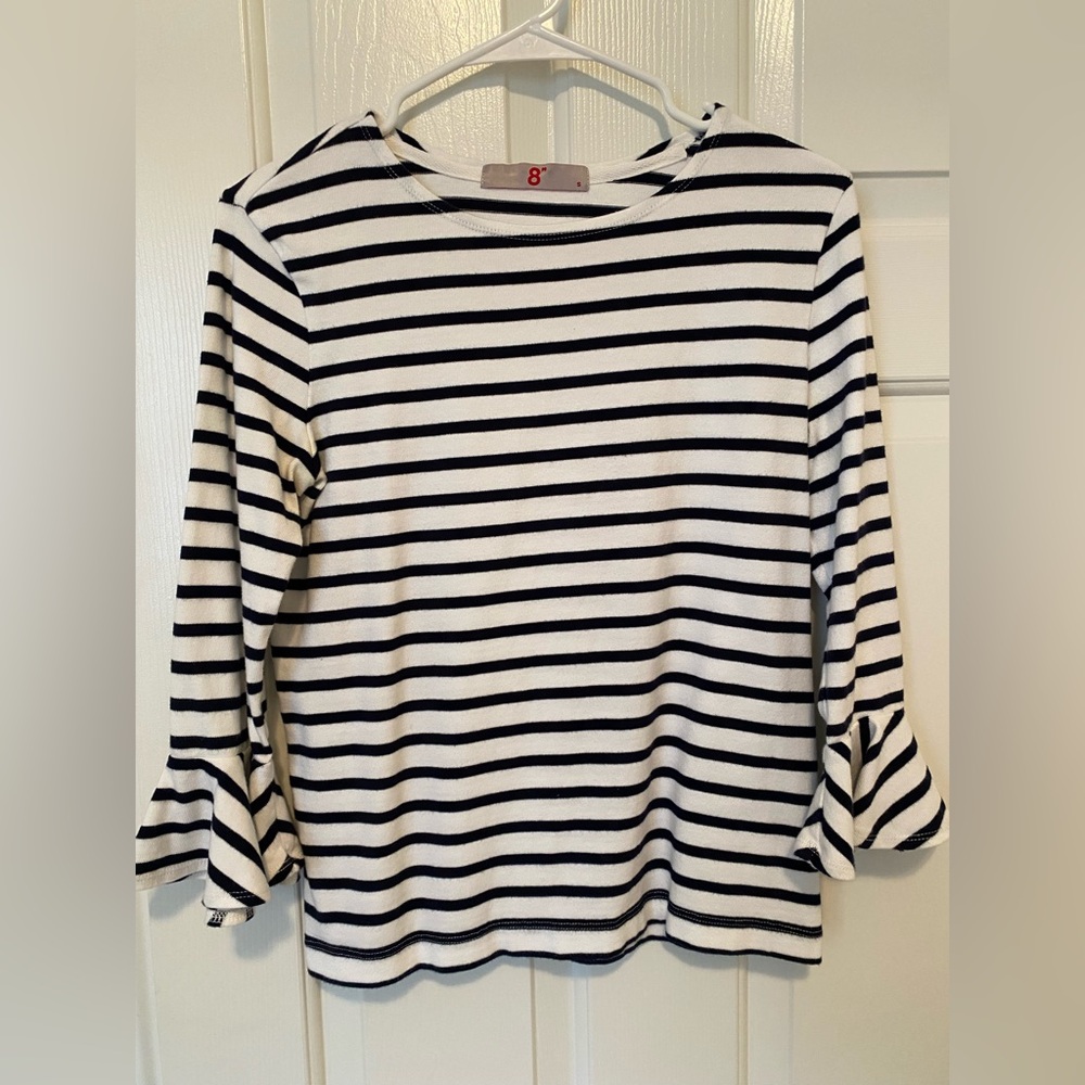 Striped Black and White Top with Ruffle Sleeves